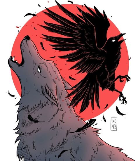 Crows Drawing, Raven And Wolf, Crow Art, Canine Art, Macabre Art, Desenho Tattoo, Nature Drawing, Anime Wolf, Creepy Art