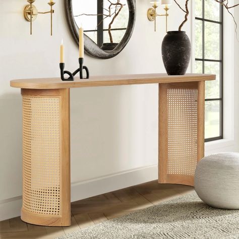 60" Solid Rattan Console Table - On Sale - Bed Bath & Beyond - 40225843 Console Table High, Oval Console Table, Large Wall Decor Ideas, Rattan Console Table, Rattan Console, Entryway Table Modern, Small Entryway Table, Seattle Apartment, Living Room Wall Designs