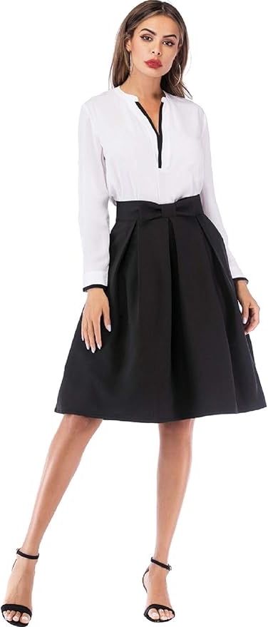 Women’s A Line Pleated Vintage Skirt High Waist Midi Skater with Bow Tie Skirt With Bow, Skater Skirts, Skirt High Waist, Elegant Skirt, Vintage Skirt, Petticoat, Skater Skirt, Bow Tie, High Waisted Skirt