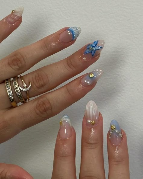 Blue Nails Summer, Summery Nails, Nails Set, Cute Gel Nails, Nail Swag, Fake Nail, Nail Jewelry, Beach Nails, Dream Nails