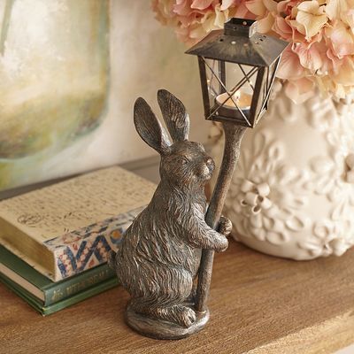 bunnycottage.quenalbertini: Bunny figure Light Post, Rabbit Decor, Bunny Decor, Rabbit Art, Bunny Art, Garden Statue, Glass Lantern, Post Lights, Garden Statues