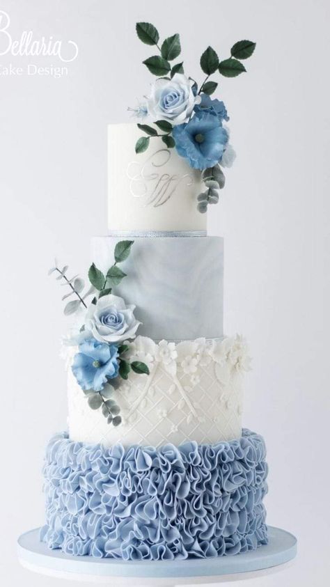 Blue And White Floral Wedding Cake, Powder Blue Wedding Cake, Ice Blue Wedding Cake, Steel Blue Wedding Cake, Periwinkle Wedding Cake, Wedding Cake Light Blue, Periwinkle Cake, Blue Floral Wedding Cake, Blue White Wedding Cake