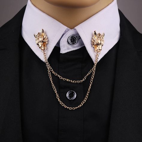 Shirt Collar Pins, Collar Clips, Look Retro, Collar Chain, Collar Pins, Head Chain, Black Suit, Soft Grunge, Mode Inspiration