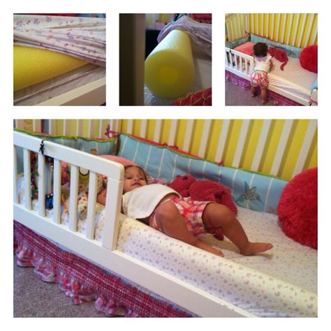 Pool noodle toddler bed rail! This should solve my problem!! Thank you Katie for showing me this :) Toddler Bed Rail, Bed Rails For Toddlers, Bed Rail, Pool Noodle, Toddler Beds, Toddler Rooms, Toddler Bedrooms, Baby Proofing, Big Boy Room