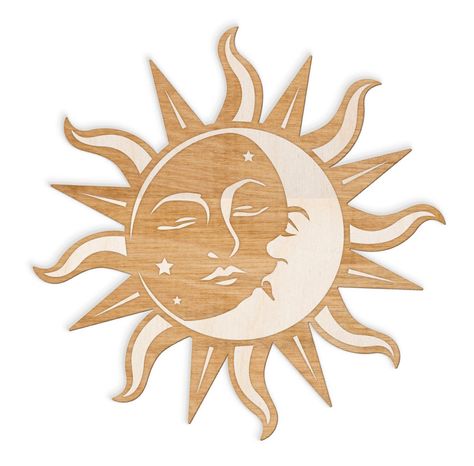 Sun Moon Face Engraved Cut Wood Sign Wall Décor Sun And Moon Face, Wood Sun, Tattoo Moon, Spiritual Wall Art, Moon Face, Wall Art Wood, Moon And Sun, Sun Moon Stars, Moon Sun