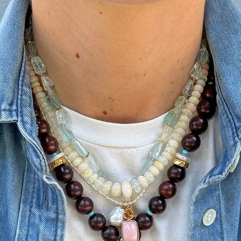 Lizzie Fortunato on Instagram: "My summer style is allll about statement layers ⚡️ that mix playful High Summer ‘24 designs and elevated fine 14k gold strands & charms 💐 #lizziefortunato" Trendy Multi-strand Charm Necklaces For Layering, Trendy Multi-strand Metal Charm Necklaces, Artisan Multi-strand Gold Necklace, Artisan Turquoise Multi-strand Necklace, Lizzie Fortunato Necklace, Lizzie Fortunato, My Summer, Summer 24, Summer Style