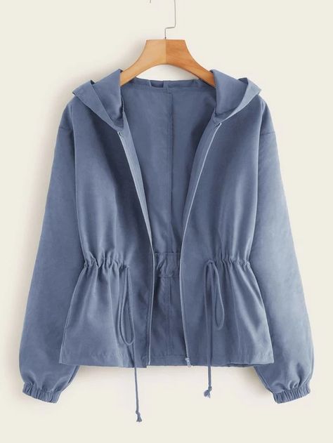 Solid Drawstring Waist Hooded Jacket | SHEIN USA Plus Size Street Style, Áo Blu, Fall Fit, Trendy Fashion Tops, Plus Size Coats, Girls Fashion Clothes, Hooded Coat, Trendy Fashion Women, Teen Fashion Outfits