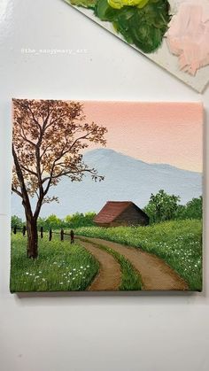 Painting Idea Landscape, Painting Ideas Nature Acrylic, Aesthetic Nature Painting Ideas, Natural Painting Ideas, Beginner Scenery Painting, Painting Ideas Landscape Acrylic, Nature Scene Painting Easy, Landscape For Drawing, Landscape Ideas Acrylic Painting