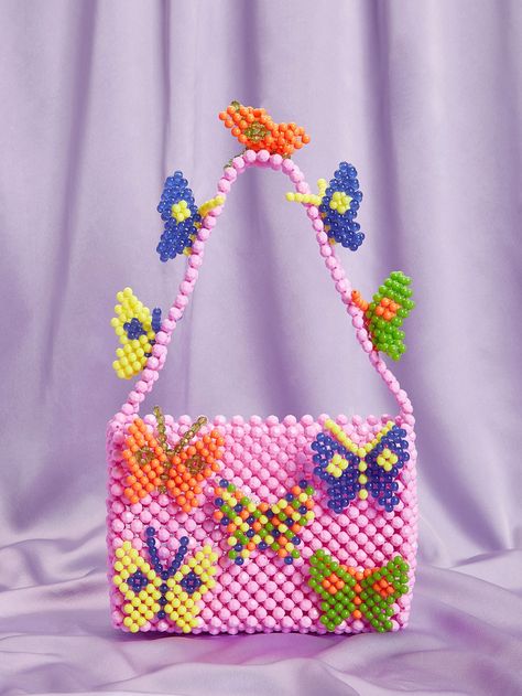 Butterfly Decor Beaded Tote Bag Check out this Butterfly Decor Beaded Tote Bag on Shein and explore more to meet your fashion needs! Beads Bags Handmade, Leather Hand Bags For Women, Beaded Tote Bag, Anting Manik, Hand Beaded Bag, Hand Bags For Women, Butterfly Bags, Butterfly Decor, Beaded Jewlery