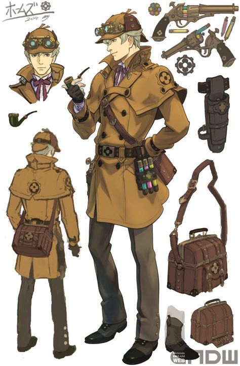 Steampunk Detective Character, Detective Costume Male, Industrial Character Design, Sherlock Holmes Character Design, Steampunk Mechanic Character Design, Detective Character Design Concept Art, Private Investigator Character Design, Detective Oc Male, Detective Dnd