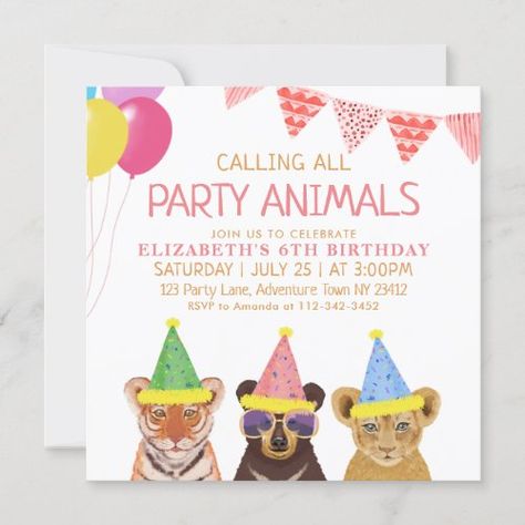 $1.90 | Party Animals Pink Birthday #wild, animal, pink, 6th birthday, kids, girl, zoo, wild animals, calling all party animals, cute Calling All Party Animals, 85th Birthday, Boy Birthday Invitations, Party Animals, Blue Birthday, Birthday Invitations Girl, Pink Invitations, Birthday Invitations Kids, Pink Birthday