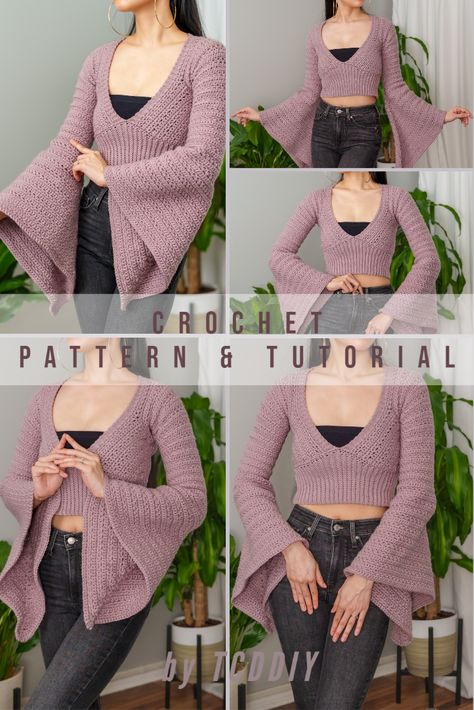 Modern Haken, Crochet Bell, Crochet Bell Sleeve, Crochet Spring, Crochet Tops Free Patterns, Crochet Design Pattern, Spring Ideas, Crochet Clothing, Crochet Fashion Patterns