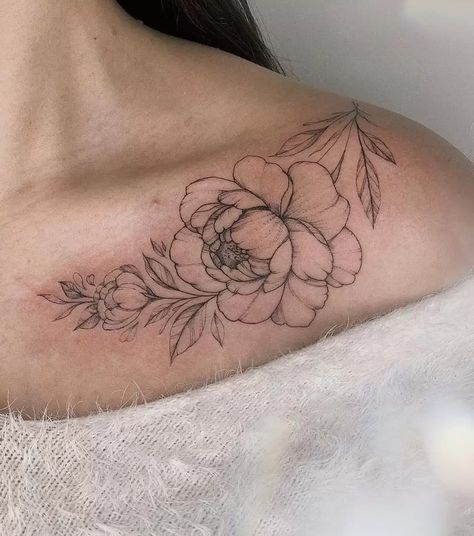 peony tattoo fine line - Ecosia - Images Single Peony Tattoo, Fine Line Peony, Peony Fine Line Tattoo, Soft Peony Tattoo, One Line Peony Tattoo, Single Line Peony Tattoo, Fine Line Peony Tattoo Shoulder, Small Peony Tattoo, Fine Line Peony Tattoo