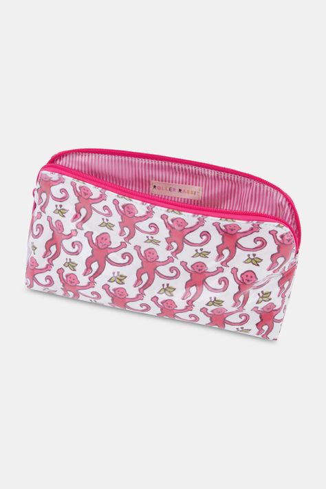 Perfect for traveling as well as daily use, our Monkey makeup bag will keep all of your beauty essentials neatly organized. Our playful monkey print ensures this bag becomes a staple in your travel kit. Materials and Care 100% Cotton Canvas with Protective Poly Coating Water-Resistant Wipe Clean Imported Measurement Information Small: 8" W, 4.75" H, 2.5" D Large: 10.5" W x 6.25" H, 3.25" D Roller Rabbit Pencil Case, Monkey Makeup, Preppy School Supplies, Preppy Accessories, Pink Monkeys, School Bag Essentials, Preppy Christmas, Monkey Print, Roller Rabbit