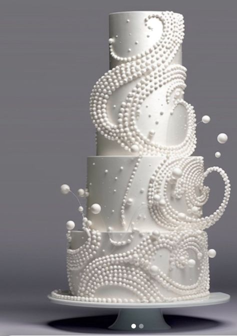 Luxurious Cake Design, Pearl Cake Design Wedding, Over The Top Wedding Cakes, Modern Wedding Cake Ideas, Luxury Birthday Cake, Wedding Cake With Pearls, Wedding Cakes Designs, Cake With Pearls, Pearls Cake