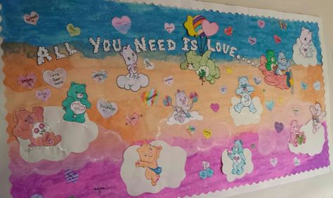 all you need is love-care bears board Care Bear Door Decs, Care Bears Classroom Theme, Care Bears Bulletin Board, Carebear Classroom Theme, Care Bear Bulletin Board, Care Bear Classroom Theme, Care Bear Classroom, Preschool Classroom Themes, Bulletin Ideas