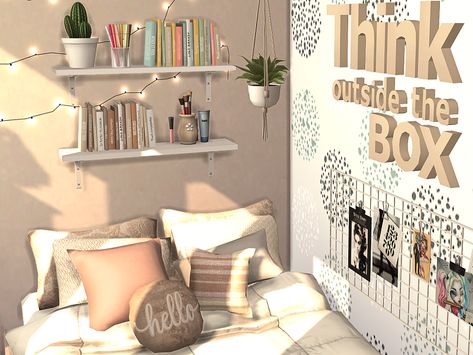 The Sims Resource - Paige Bedroom - CC Mint Living Rooms, Spotted Wallpaper, Brick Cottage, Sims 4 Bedroom, Warm Bedroom, Floor Shelf, Modern Bungalow, Media Wall, Island Living