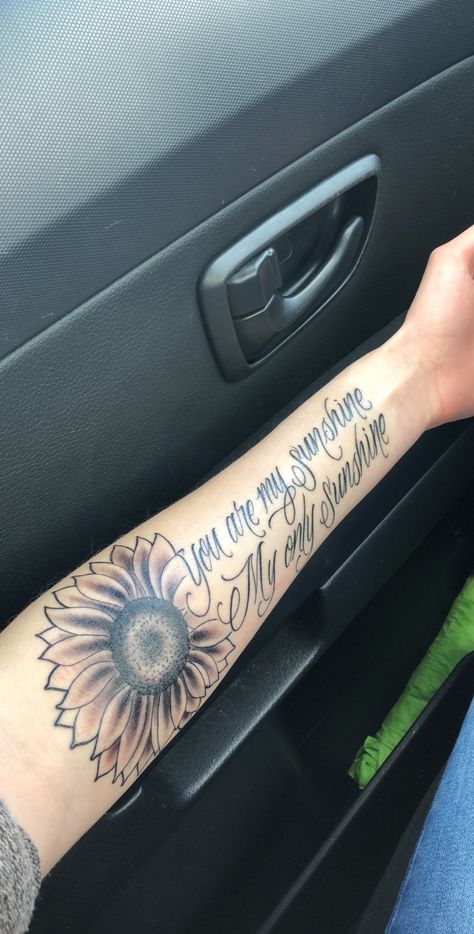 My Sunshine Tattoo, Grandma Tattoos, Forearm Tattoo Quotes, Sunshine Tattoo, Sunflower Tattoo Shoulder, Native Tattoos, Mom Tattoo Designs, Floral Tattoo Sleeve, Sunflower Tattoos