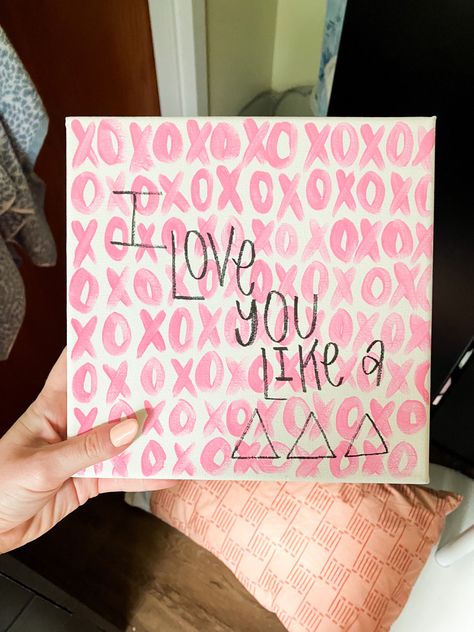 Tri Delta Painting Ideas, Sorority Painting Canvases, Delta Zeta Painting Canvases, Big Little Canvas Sorority, Sorority Canvases, Sorority Bedroom, Tri Delta Canvas, Tri Delta Canvas Painting, Easy Sorority Canvas