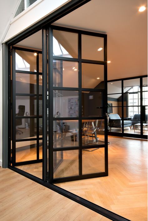 Sliding Folding Door, Black Steel Doors, Hallway Wall Colors, Folding Doors Exterior, Doors For Home, Crittal Doors, Exterior Balcony, Stacking Doors, Glass Exterior