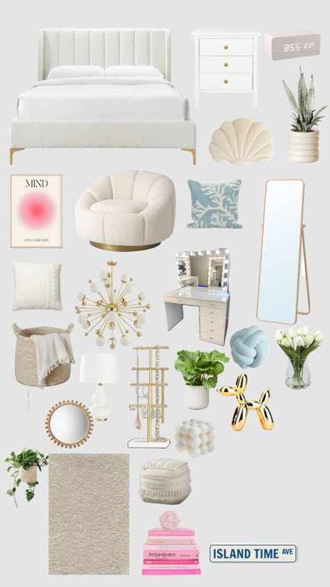 White Gold And Beige Bedroom, Boho Chic Room Ideas, Room Ideas White Aesthetic, White Room With Gold Accents, Cute Bedroom Makeover Ideas, Room Ideas Aesthetic Lights, White And Gold Room Ideas, Cream Room Ideas, White And Gold Room Aesthetic