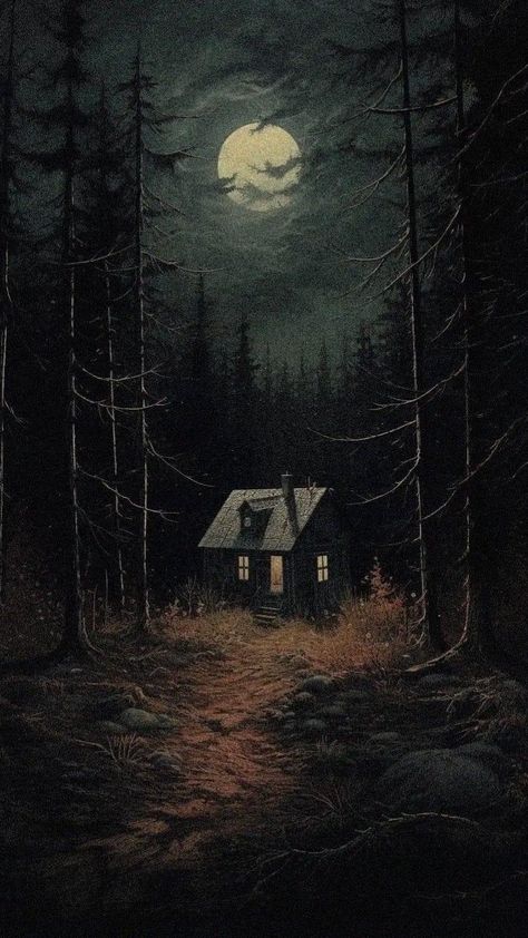 Haunted Forest Art, Iphone Wallpaper Horror, Forest Horror, Spooky Forest, Stuffed Pumpkin, Dark Paintings, Tim Burton Art, Haunted Forest, Forest Night