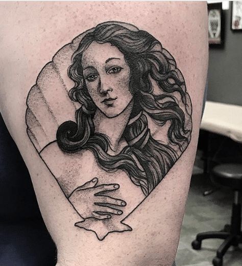 Aphrodite Tattoos, Tattoo Between Breast, Aphrodite Tattoo, Venus Tattoo, Celestial Tattoo, Astrology Tattoo, History Tattoos, Statue Tattoo, Planet Tattoos