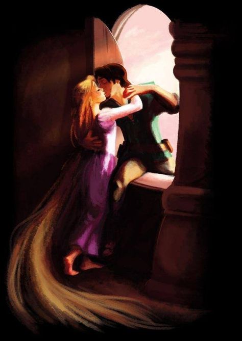 Very romantic image of Rapunzel and Flynn Rider. Inspired by a Romeo and Juliet painting! Disney Çiftleri, Rapunzel And Flynn, Rapunzel And Eugene, Istoria Artei, 얼굴 드로잉, Images Disney, Flynn Rider, Disney Rapunzel, Art Disney