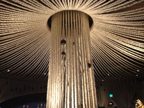 giant macrame/rope mushroom Macrame Onion Net, Rope Ceiling Design Restaurant, Macrame Patterns Chandelier, Giant Macrame, Macrame Chandelier Wedding, Rope Installation Art, San Simon, Pvc Projects, Stop Staring