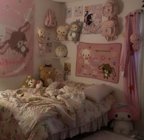 Small Kawaii Bedroom, Kawaii Room Ideas, Hello Kitty Room Decor, Hello Kitty Bedroom, Pink Core, Kawaii Bedroom, Aesthetic Posters, Hello Kitty Rooms, Pink Room Decor