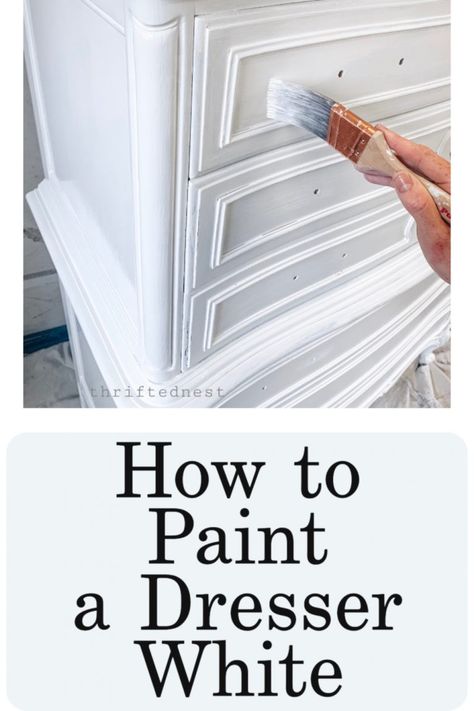 Paint Furniture White, White Painted Dresser, Painting A Dresser, Paint Dresser Diy, White Painted Dressers, Paint A Dresser, How To Paint Furniture, Painting Old Furniture, Dresser White