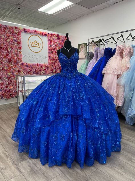 Royal quinceañera dress Royal Blue Quince Dress, Blue Quince Dress, Royal Blue Quinceanera Dresses, Royal Blue Quince, Royal Blue Quinceanera, Xv Dresses, Quinceanera Themes Dresses, Blue Ball Gown, Quince Dresses Royal Blue