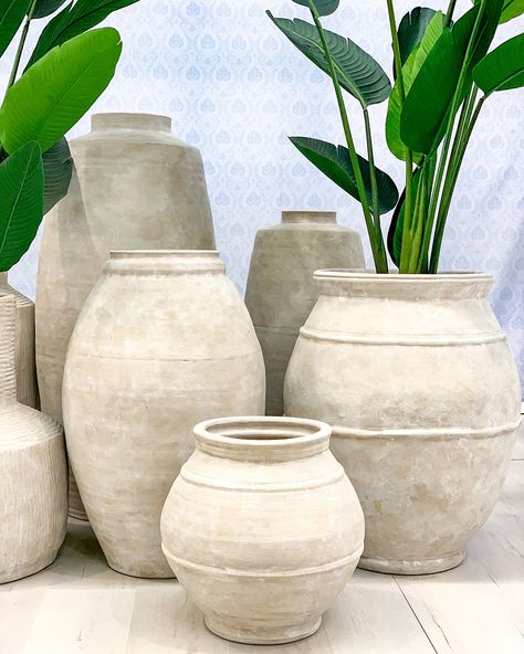 Uniquely hand crafted, and with a distinctly Mediterranean design, our range of Tuscan style vessels are perfect for indoor and outdoor decorating. View and order wholesale online from Searles Homewares Australia Outdoor Accessories Decor, Outdoor Vases Large, Tuscan Patio Outdoor Living, Mediterranean Planters, Mediterranean Garden Design Tuscan Style, Mediterranean Potted Plants, Large Indoor Cactus, Tuscan Garden Ideas, Mediterranean Outdoor Decor