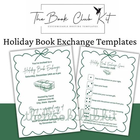 TheBookClubKit - Etsy Holiday Book Exchange, Book Club Printables, Book Club Games, Book Club Hosting, Book Exchange Party, Ladies Night Games, Find The Guest Bingo, Club Games, Guest Bingo