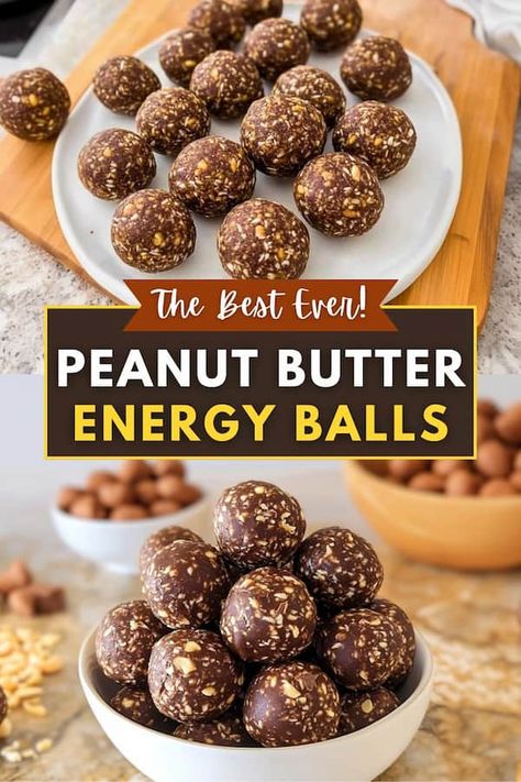 Craving a healthy, no-bake snack? These Peanut Butter Energy Balls are vegan, gluten-free, and packed with protein! Made with oats, natural sweeteners, and a hint of chocolate, they’re perfect for on-the-go energy or a guilt-free treat. Whip up a batch in minutes and enjoy a delicious snack that’s both nutritious and satisfying. Try these easy, no-fuss energy balls now! Vegan Protein Balls Healthy, Peanut Energy Balls, Sugar Free Energy Balls, Oatmeal Energy Balls Recipe, Peanut Butter Energy Balls Recipe, Vegan Protein Balls, Healthy Energy Bites, Peanut Butter Chocolate Balls, Healthy Energy Balls