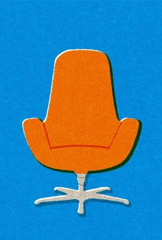 Yusuke Yonezu, Risograph Illustration, Risograph Design, Chair Illustration, Karel Martens, Risograph Printing, Orange Graphic, Orange Chair, Mid Century Illustration