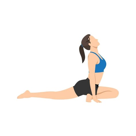 Woman doing Pigeon pose aka Pada rajakapotasana exercise. Flat vector illustration isolated on white background Sitting Pigeon Pose, Fertility Tracker, Pilates Poses, Yoga Illustration, Pigeon Pose, Stretch Yoga, Flat Vector Illustration, Yoga Sequence, Quick Workout Routine