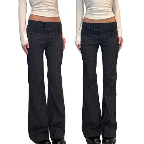 Y2K Pintsriped Lowrise Flares amazing lowrise... - Depop 6th Form Outfits, Striped Flare Pants, Form Outfits, 6th Form, Y2k Winter, Pinstripe Pants, Winter Pants, Flared Trousers, The Early 2000s