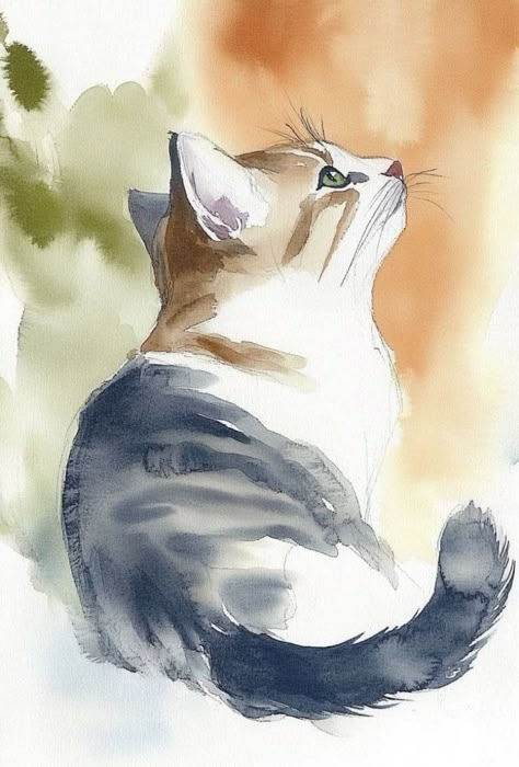 Watercolour Cats, Lion Clipart, Aesthetic Illustrations, Watercolor Cats, Cat Drawing Tutorial, Cat Watercolor, Paintings For Beginners, Ink And Watercolour, Easy Painting Ideas