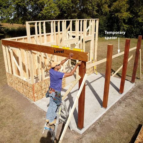 stand front posts and beams Whimsy Garden, Shed Plans 12x16, Post And Beam Construction, Upcycled Garden, Amazing Sheds, Sliding Doors Exterior, Lean To Shed Plans, Diy Storage Shed, Steel Entry Doors