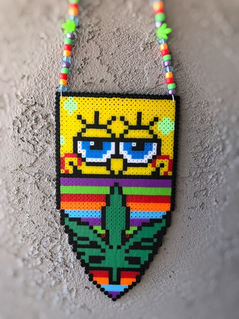 Rick N Morty, Dreamcatcher Perler Rave Necklace and Spongebob Bandana perler Necklace! ❤️ Spongebob Perler Bead Patterns, Spongebob Rave, Subtronics Perler, Trippy Perler, Edm Perler, Spongebob Perler, Trippy Perler Bead Patterns, Perler Bead Necklace, Rave Perler