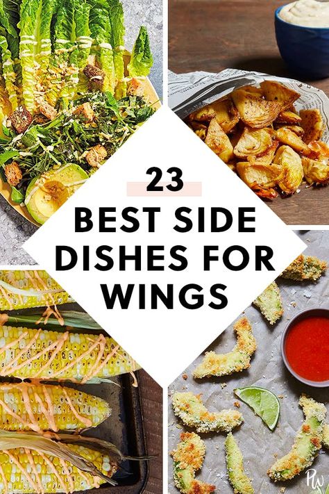 The 23 Best Side Dishes to Make with Wings #purewow #side dish #appetizer #dinner #easy #food #lunch #recipe Healthy Chicken Wing Dinner, Wings Sides Dishes, Food To Go With Wings, Side Dishes For Hot Wings, Wings And Sides Dinners, Hot Wings Side Dishes, Side Dishes For Wings Parties, Sides Dishes For Chicken Wings, Chicken Wings And Sides Meals