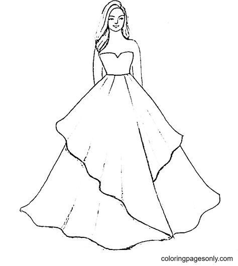 Dress Coloring Pages, Dress Outline, Wedding Dress Drawings, Dress Templates, Croquis Fashion, Gown Drawing, Fashion Illustration Tutorial, Free Dress