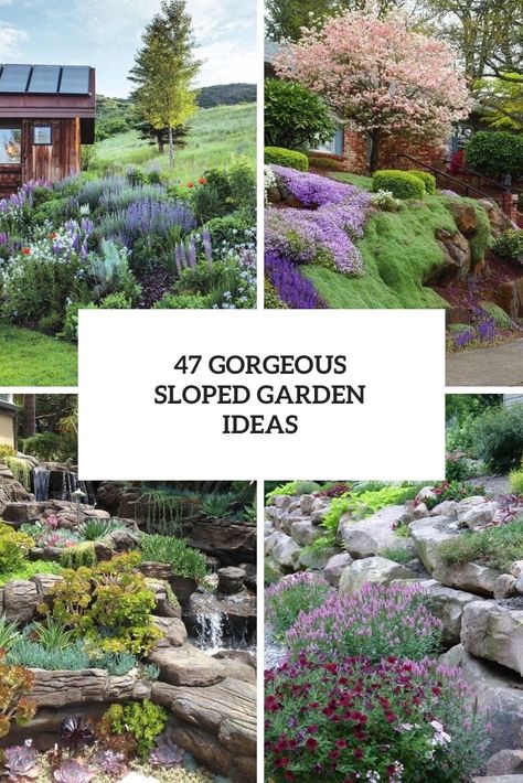 Gorgeous Sloped Garden Ideas Sloped Rockery Garden Ideas, Backyard Landscape Designs Sloped Yard, Mediterranean Slope Garden, Uneven Garden Ideas Sloped Yard, Sloping Gardens Ideas, Sloping Front Garden Ideas, Gentle Slope Landscaping, Tiered Garden Design, Rock Raised Beds