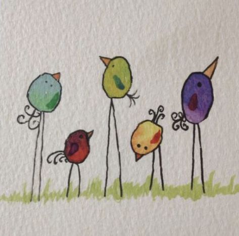 Silly Birds Watercolor, Silly Birds, Watercolor Whimsical, Watercolour Birds, Painted Birds, Whimsical Art Paintings, Watercolor Birthday Cards, Watercolor Birds, Zentangle Artwork