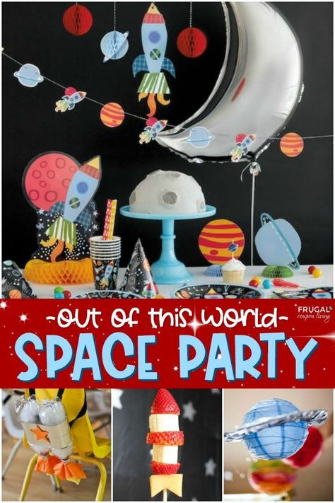 3,2,1 - blast off with a rocketship! Enjoy these Outer Space Birthday Party Ideas and Galaxy Themed Birthday Party Ideas. From Space Decor | Space Party Games, Space Crafts, Space Cakes, Space Party Tablescapes and more. Guaranteed to take you out of this world! #FrugalCouponLiving #outerspace #spaceparty #spacebirthdayparty #galaxy #galaxycupcakes #spacedecor #galaxydecor Outer Space Party Ideas, Space Party Crafts, Space Birthday Party Games, Space Party Ideas, Space Party Favors, Planet Party, Rocket Party, Galaxy Party, Astronaut Party