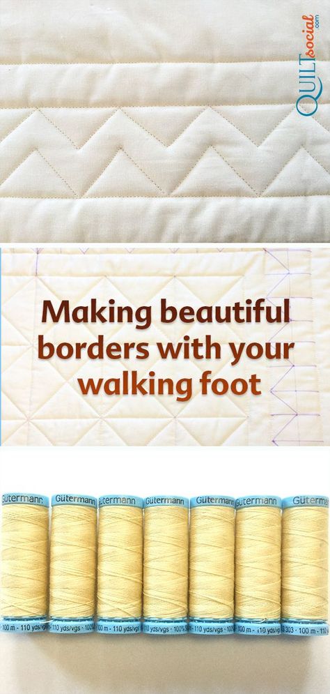 Join Julie Plotniko for step 4 of a wholecloth walking foot quilt as she uses SCHMETZ needles and Gütermann thread and a UNIQUE marker to create complex looking border designs that can be stitched with ease. Free pattern and tutorial. Machine Quilting Ideas For Squares, Machine Quilting Borders Ideas Easy, Border Quilting Ideas, Quilting Borders Designs Simple, Free Motion Quilting Borders, Walking Foot Quilting Designs Simple, Machine Quilting Designs For Beginners, Freemotion Quilting Designs, Straight Line Quilting Designs