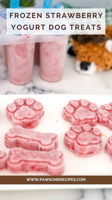 Frozen Strawberry Dog Treats Yogurt Dog Treats Frozen, Strawberry Dog Treats, Summer Dog Treats, Pup Treats, Animal Treats, Watermelon Ice Cream, Banana Treats, Strawberry Treats, Easy Dog Treat Recipes