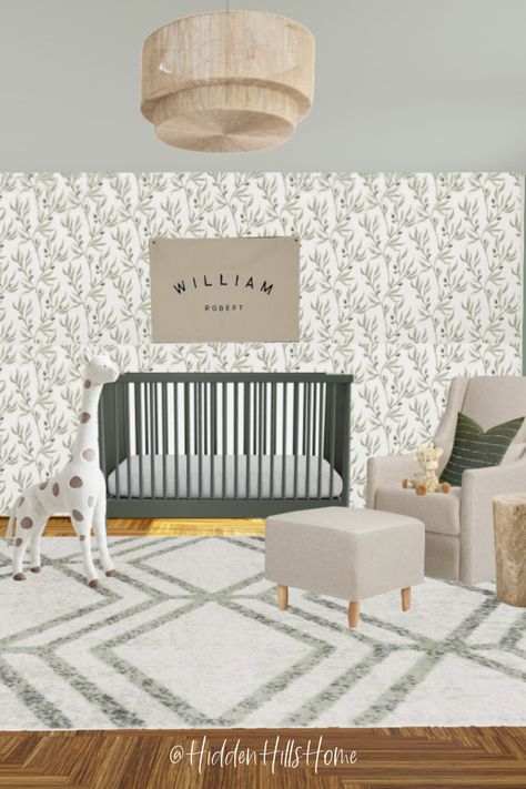 Cute green nursery decor mood board with ideas for a baby boys nursery Green Crib Nursery, Nursery Mood Board, Green Nursery Decor, Green Crib, Gender Nursery, Olive Print, Black Crib, Nursery Decor Green, Nursery Decor Ideas