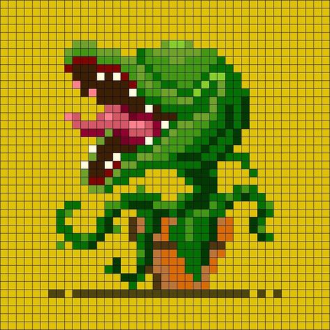 Cryptid Perler Beads, Crochet Audrey 2, Perler Beads Horror, Horror Perler Bead Patterns, Perler Bead Art Pattern, Horror Perler Beads, Perler Sprites, Grid Pattern Design, Audrey Ii